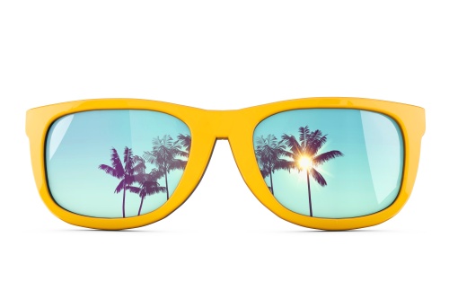 Yellow Sunglasses with Palm Tree Lens'